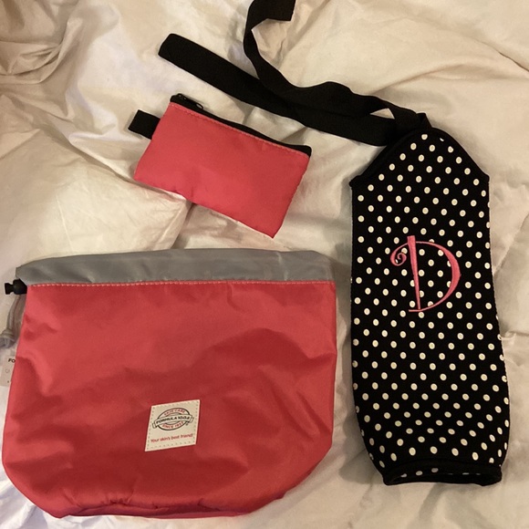 Polka Dot Polyurethane Bottle Bag, “D” Monogram, and Waterproof Cosmetic Tote - Picture 1 of 16